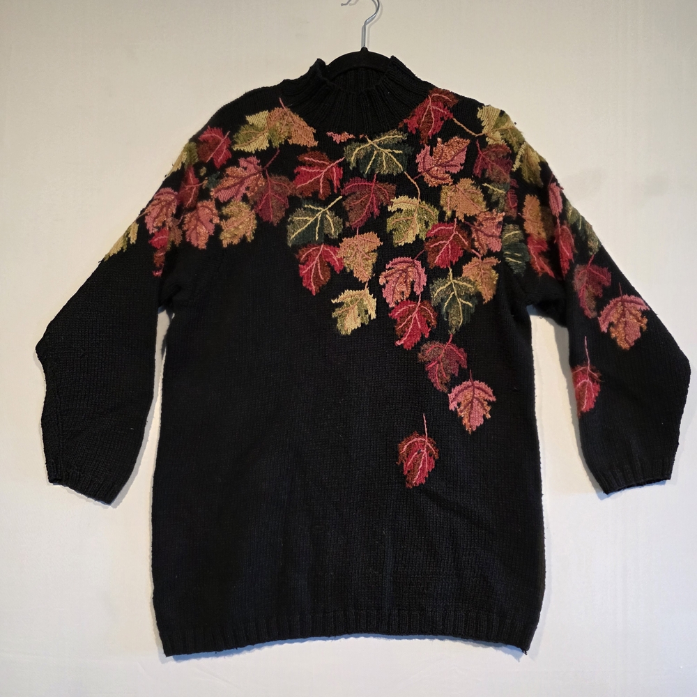 Marisa Christina Black Sweater with Autumn Leaf Design